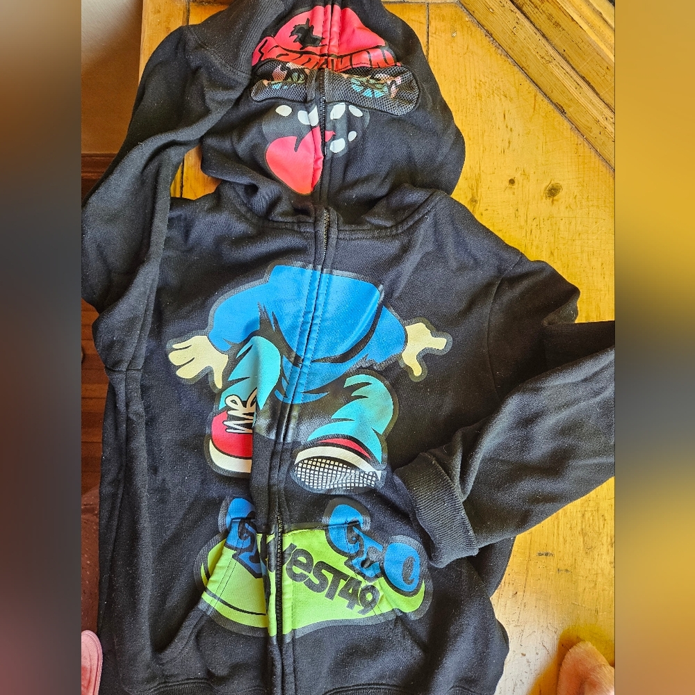 Kids Black Graphic Hoodie with Colorful Design